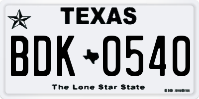 TX license plate BDK0540