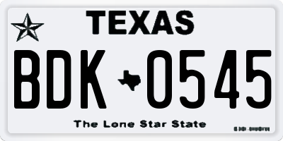 TX license plate BDK0545