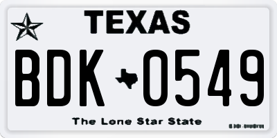 TX license plate BDK0549