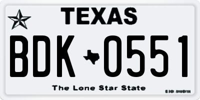 TX license plate BDK0551
