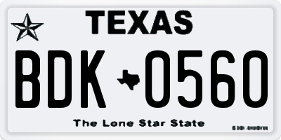 TX license plate BDK0560