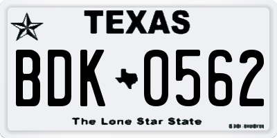 TX license plate BDK0562