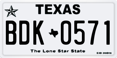 TX license plate BDK0571