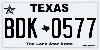 TX license plate BDK0577