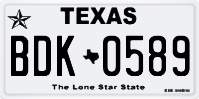 TX license plate BDK0589