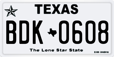 TX license plate BDK0608