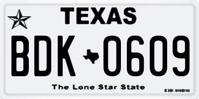 TX license plate BDK0609