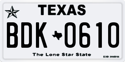TX license plate BDK0610
