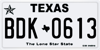 TX license plate BDK0613