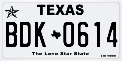 TX license plate BDK0614