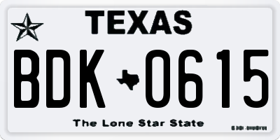 TX license plate BDK0615