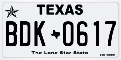 TX license plate BDK0617