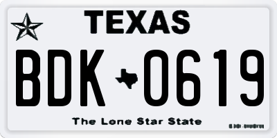 TX license plate BDK0619