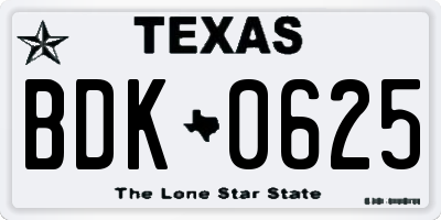 TX license plate BDK0625