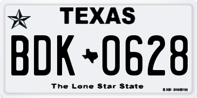 TX license plate BDK0628