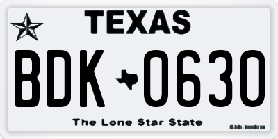 TX license plate BDK0630