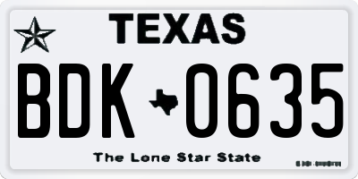 TX license plate BDK0635