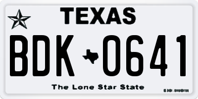 TX license plate BDK0641