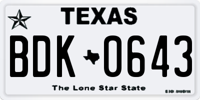 TX license plate BDK0643