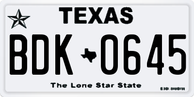 TX license plate BDK0645