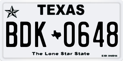 TX license plate BDK0648