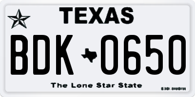 TX license plate BDK0650