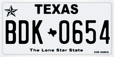 TX license plate BDK0654