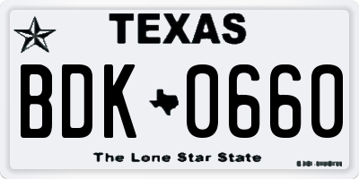 TX license plate BDK0660