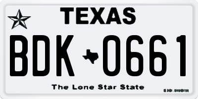 TX license plate BDK0661