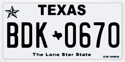TX license plate BDK0670
