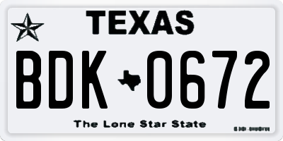 TX license plate BDK0672