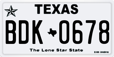TX license plate BDK0678