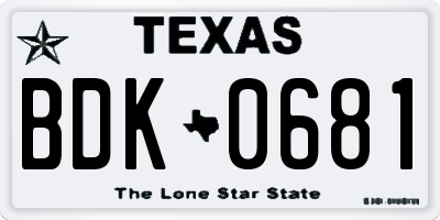 TX license plate BDK0681