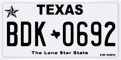 TX license plate BDK0692