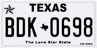 TX license plate BDK0698