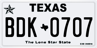 TX license plate BDK0707
