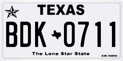 TX license plate BDK0711