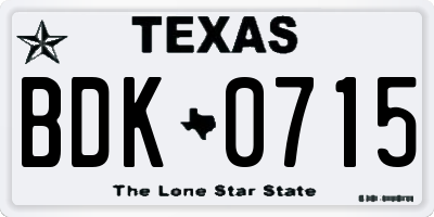 TX license plate BDK0715
