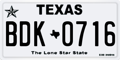 TX license plate BDK0716