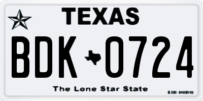 TX license plate BDK0724
