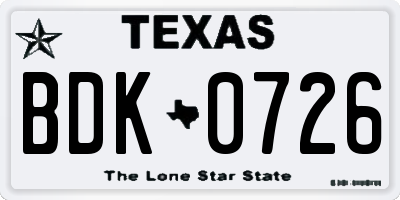 TX license plate BDK0726