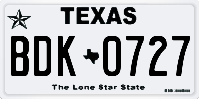 TX license plate BDK0727