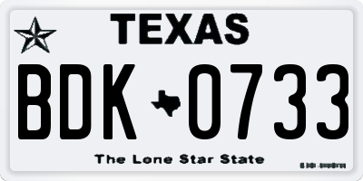 TX license plate BDK0733