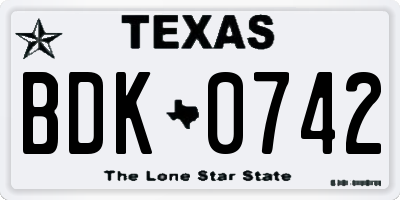 TX license plate BDK0742