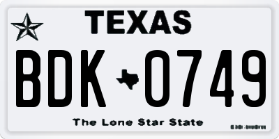 TX license plate BDK0749