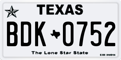 TX license plate BDK0752