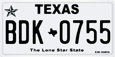 TX license plate BDK0755