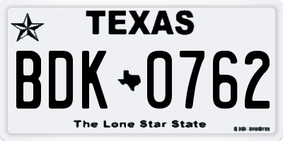 TX license plate BDK0762