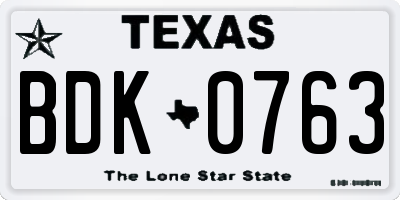 TX license plate BDK0763