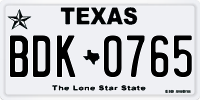 TX license plate BDK0765